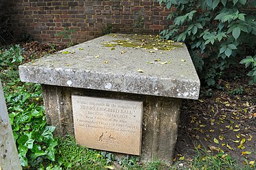 A 21st-century plaque commemorates Henry Lidgbird Ball's burial in the family vault of his wife Anne Georgianna Henrietta Johnston