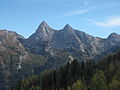 Blick auf die Teufelshörner, darunter die Röth