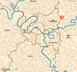 Location (in red) within Paris inner and outer suburbs