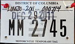 Вашингтон, округ Колумбия, временный номерной знак мотоцикла.JPG