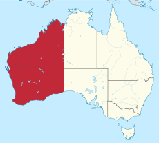 澳洲地圖，西澳大利亚州為紅色部分