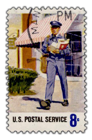 USPS stamp showing a postman, from en.wikipedi...