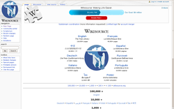 Detail of the Wikisource multilingual portal main page.