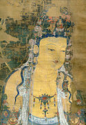 Bodhisattva Avalokiteshvara à la lune. 1310. Idem, détail. Couleurs sur soie. Ensemble : 430 cm x 254 cm[10]