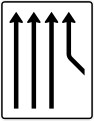 Zeichen 550-22 Zusammenführungstafel – an durchgehender Strecke – dreistreifig plus 1 Fahrstreifen von rechts; neues Zeichen