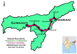 (Guwahati–Mariani) Intercity Express route map