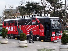 CHP (Republican People's Party) election bus before the Turkish municipal elections in Kadikoy, Istanbul Istanbul 4737.jpg