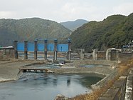 日本初のダム撤去が行われている荒瀬ダム（球磨川。2014年撮影）。