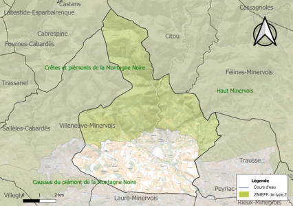 Carte des ZNIEFF de type 2 sur la commune.