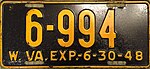 Номерной знак Западной Вирджинии 1947-48 годов 6-994.jpg
