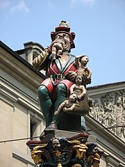 2007 年响瑞士影到嘅一座雕像；座雕像描繪食人魔响度食細路仔。