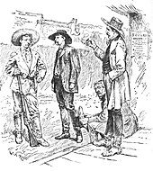 Tombstone sheriff and constituents, an illustration from the March 1884 edition of Harper's New Monthly Magazine A Tombstone Sheriff And Constituents - Pg-494.jpg