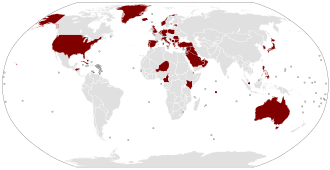 Countries with U.S. military bases (excluding the U.S. Coast Guard) American bases worldwide.svg