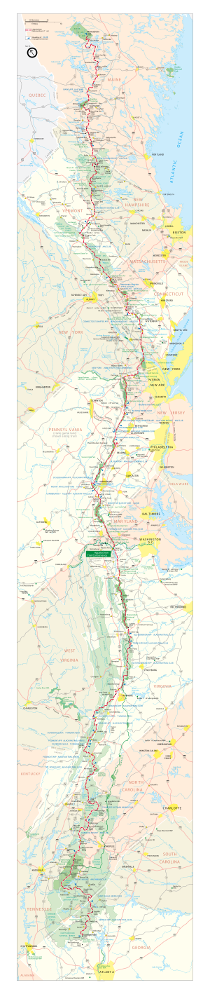 English: Vector map of the Appalachian Trail. ...