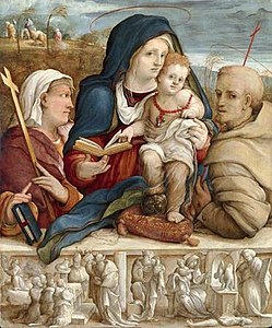 Amico Aspertini, Madonna z Dzieciątkiem pomiędzy św. Heleną, a św. Franciszkiem, 1520