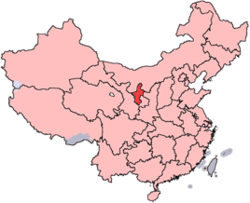 Ningxia er vist på kortet