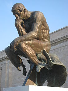1916 cast of The Thinker by Auguste Rodin. Damaged by terrorism in 1970 and kept in the altered condition Cleveland Museum of Art - damaged Thinker.jpg