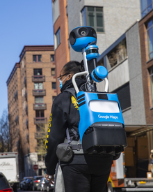 Google Maps Street View Trekker backpack being implemented on the sidewalk of the Hudson River Greenway in New York City Google-Maps-Backpack-NYC.png