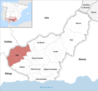 Die Lage der Comarca Loja in der Provinz Granada