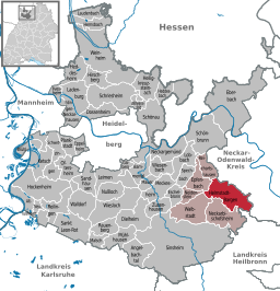 Läget för Helmstadt-Bargen i Rhein-Neckar-Kreis