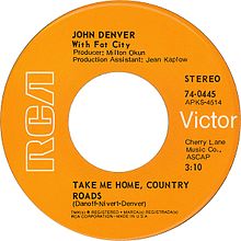 John Denver with Fat City take me home country roads 1971 A-side US vinyl.jpg