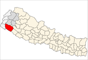 Kailali District i Seti Zone (grå) i Far-Western Development Region (grå + lysegrå)