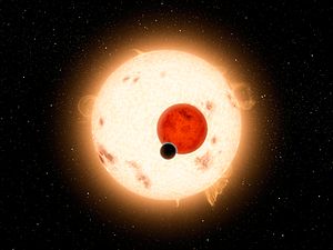 Система Kepler-16 и планета b в представлении художника.