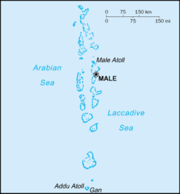 Situo de la ĉefurbo enkadre de Maldivoj