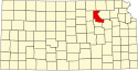 Harta statului Kansas indicând comitatul Riley