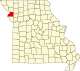 Карта штата с изображением округа Бьюкенен в северо-западной части штата.