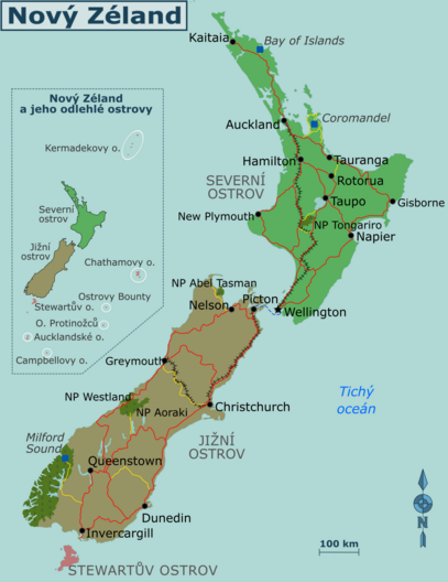 Mapa regionů Nového Zélandu