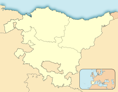 Mapa konturowa Kraju Basków, blisko centrum na dole znajduje się punkt z opisem „Vitoria-Gasteiz”