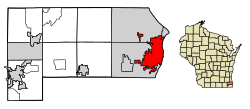 Расположение Расина в округе Расин, штат Висконсин.