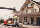 Rigi Kaltbad Juni 1990: alter Bahnhof bis 2013 mit Lok 18 und Versorgungszug