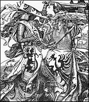 『アーサー王と騎士たち』(1902)から「馬上試合で剣を折るケイ」