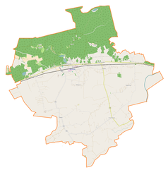 Mapa konturowa gminy Stare Kurowo, blisko centrum na lewo u góry znajduje się punkt z opisem „Parafia Świętych Apostołów Piotra i Pawła”