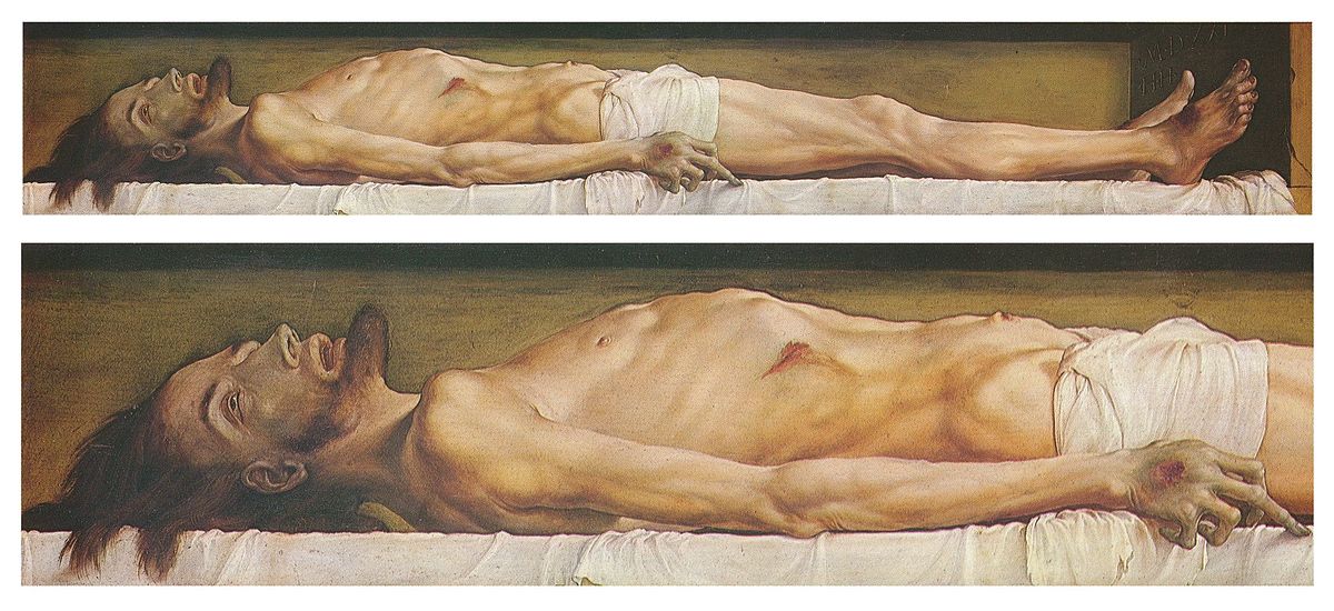 The Body of the Dead Christ in the Tomb, and a detail, by Hans Holbein the Younger.jpg