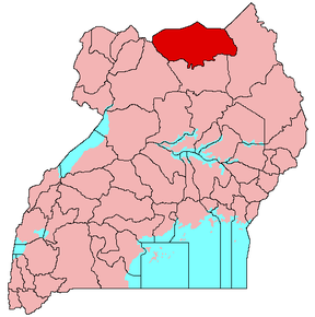 Harta districtului Kitgum în cadrul Ugandei