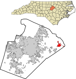 Location in Wake County and the state of کارولینای شمالی.