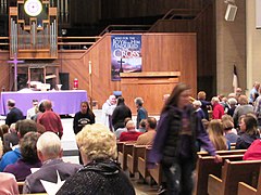 A Lutheran pastor distributes ashes during the Divine Service on Ash Wednesday. Ash Wednesday Mass at Nazareth Evangelical Lutheran Church.jpg