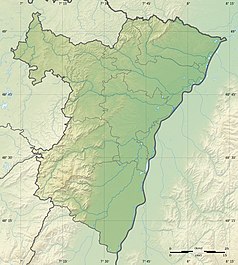 Mapa konturowa Dolnego Renu, blisko centrum na prawo znajduje się punkt z opisem „miejsce bitwy”