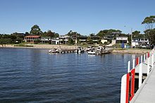 The boat launching ramps and houses on Victoria Parade