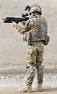 British Army infantryman (back) at Modern equipment of the British Army