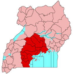 布干達王國在烏干達共和國的位置（紅色）