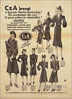 1938 Dutch newspaper advertisement for women's clothing sold at C&A stores