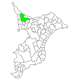 Situering van Kashiwa in de prefectuur Chiba