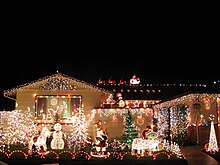 Christmas decoration of a house in California , United States