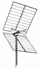 Corner reflector UHF TV antenna with "bowtie" dipole driven element at its center.