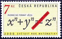 Czech postage stamp commemorating Wiles' proof Czech stamp 2000 m259.jpg