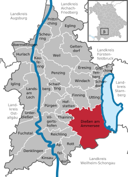 Läget för Diessen am Ammersee i Landkreis Landsberg am Lech